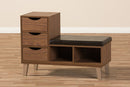Arthur Walnut Brown Wood 3-Drawer Shoe Storage w/Two Open Shelves Baxton