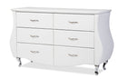 Mistral White Faux Leather 6-Drawer Dresser w/Stailess Steel Legs Baxton