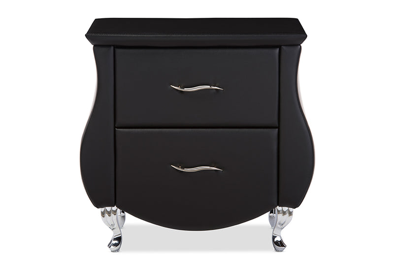 Minahasa Modern and Contemporary Black Faux Leather Nightstand