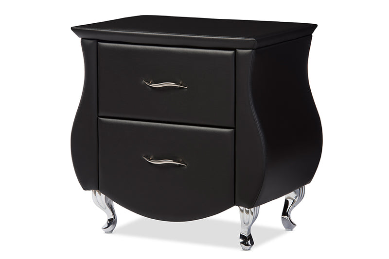 Minahasa Modern and Contemporary Black Faux Leather Nightstand