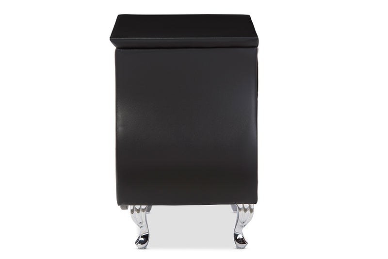 Minahasa Modern and Contemporary Black Faux Leather Nightstand