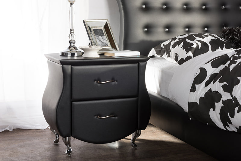 Minahasa Modern and Contemporary Black Faux Leather Nightstand