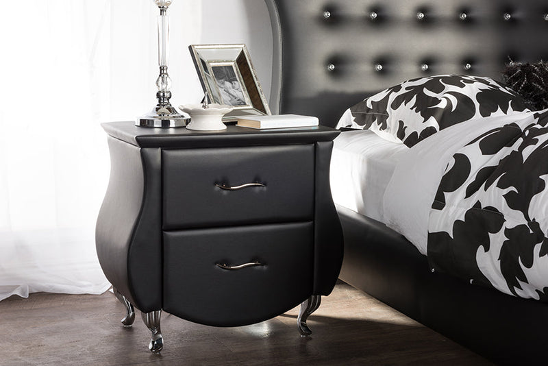 Minahasa Black Faux Leather Nightstand Baxton