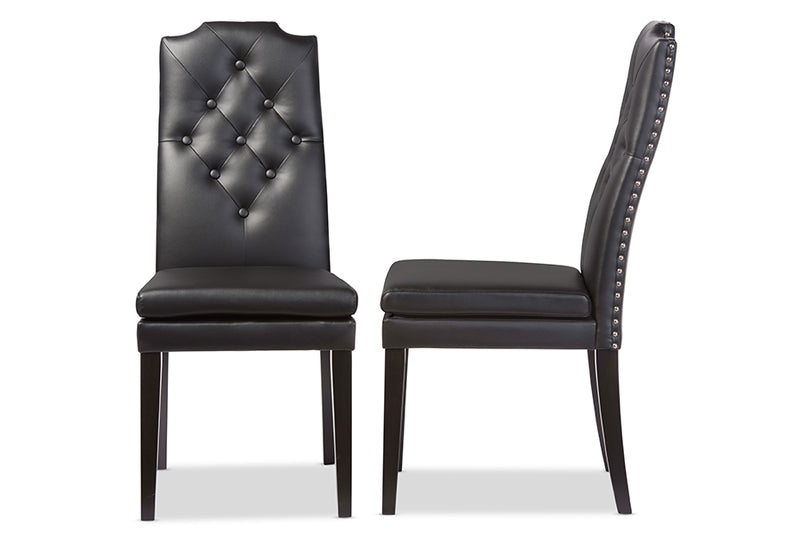 Newcastle Modern and Contemporary Black Faux Leather Button-Tufted Nail heads Trim Dining Chair (Set of 2)