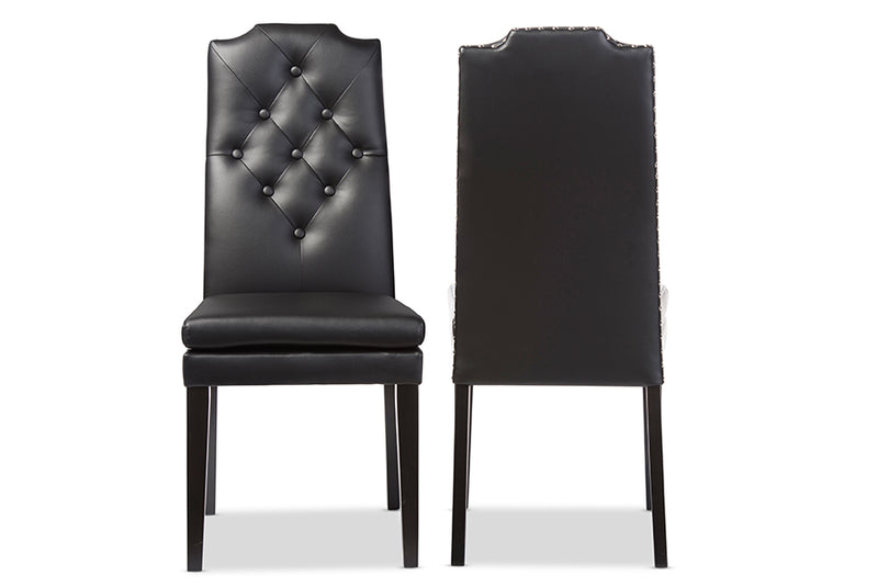 Newcastle Modern and Contemporary Black Faux Leather Button-Tufted Nail heads Trim Dining Chair (Set of 2)