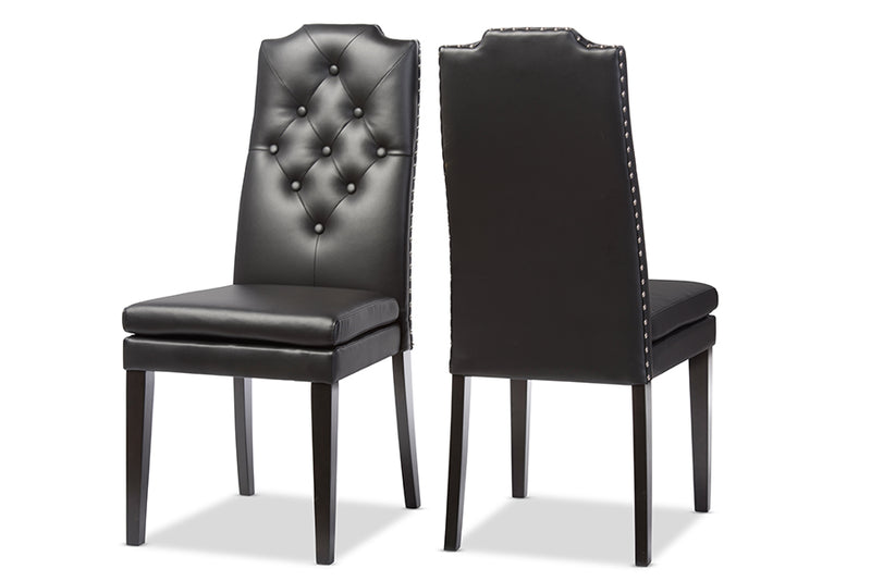 Newcastle Modern and Contemporary Black Faux Leather Button-Tufted Nail heads Trim Dining Chair (Set of 2)