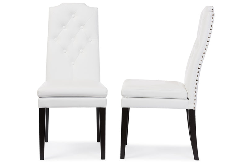 Newcastle Modern and Contemporary White Faux Leather Button-Tufted Nail heads Trim Dining Chair (Set of 2)