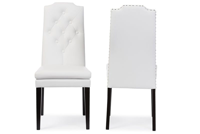 Newcastle Modern and Contemporary White Faux Leather Button-Tufted Nail heads Trim Dining Chair (Set of 2)