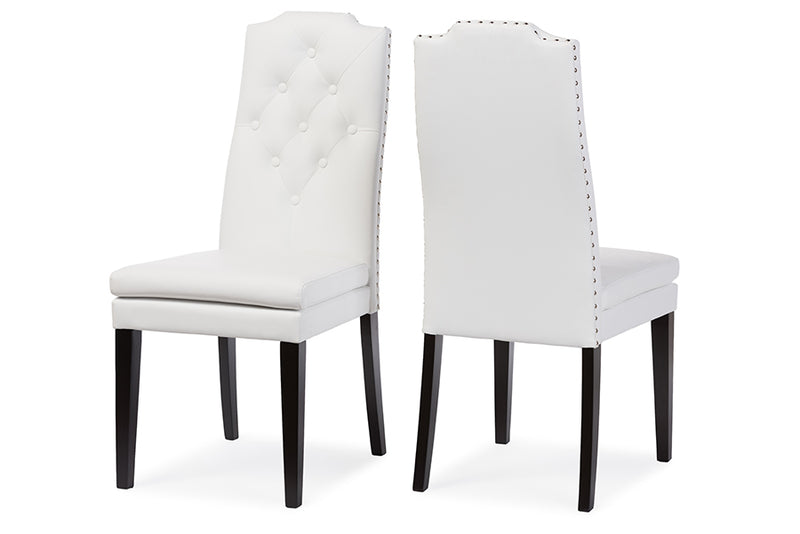 Newcastle Modern and Contemporary White Faux Leather Button-Tufted Nail heads Trim Dining Chair (Set of 2)