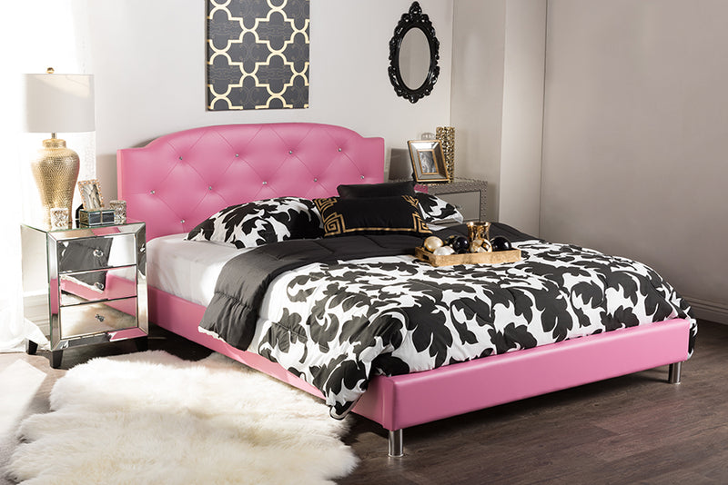 Declan Modern and Contemporary Hot Pink Faux Leather Queen Size Platform Bed