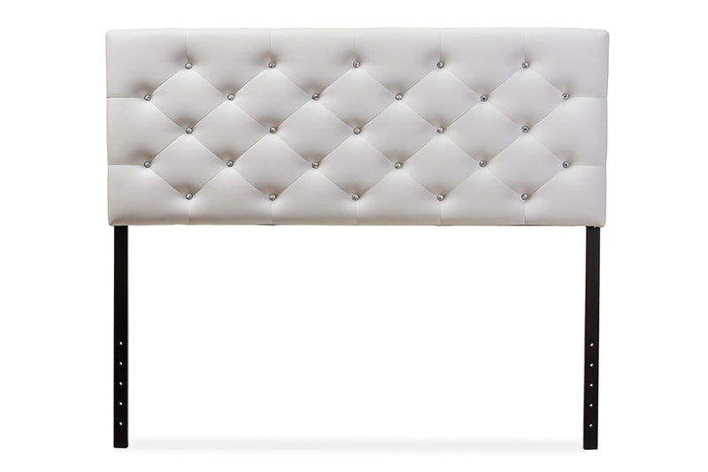 Leena White Faux Leather Upholstered Button-tufted Queen Size Headboard Baxton