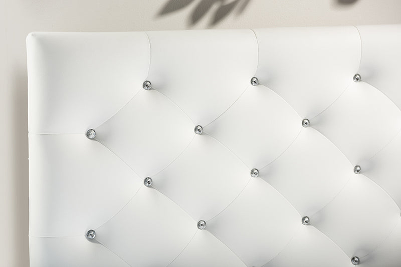 Leena Modern and Contemporary White Faux Leather Upholstered Button-tufted Queen Size Headboard