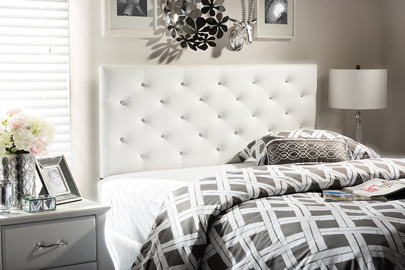 Leena White Faux Leather Upholstered Button-tufted Queen Size Headboard Baxton