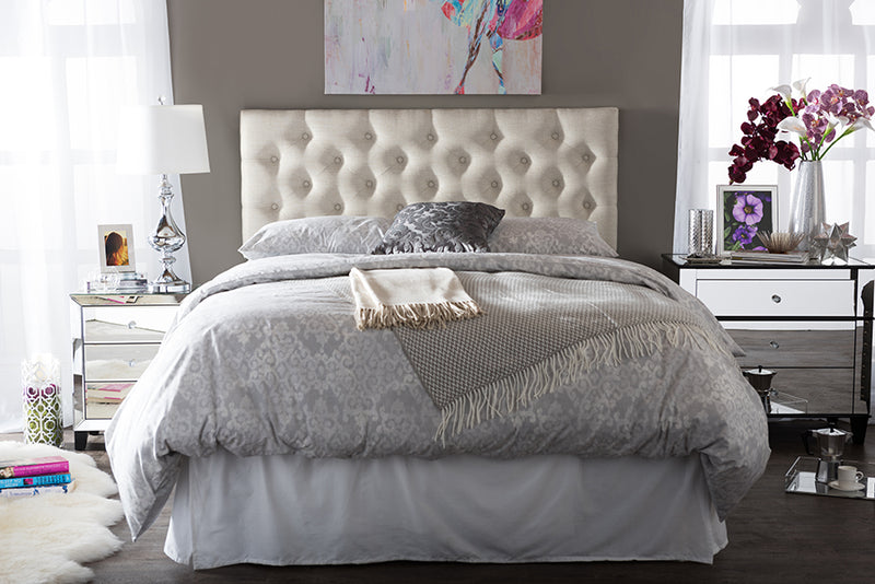 Leena Modern and Contemporary Light Beige Fabric Upholstered Button-tufted Queen Size Headboard