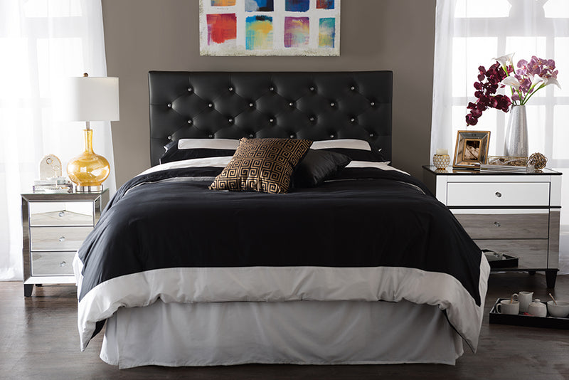 Leena Modern and Contemporary Black Faux Leather Upholstered Button-tufted Queen Size Headboard