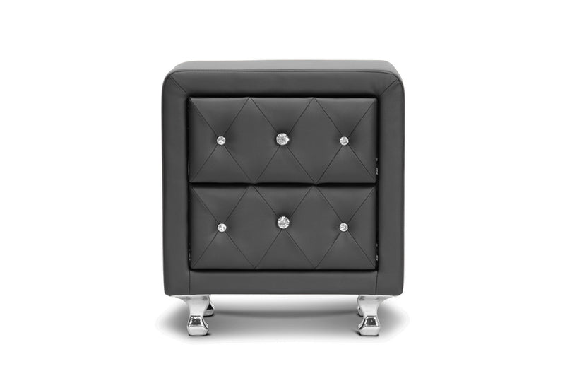 Octavia Crystal Tufted Black Upholstered Modern Nightstand, 2-Drawers