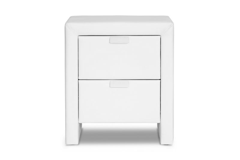 Galvin White Upholstered Modern Nightstand, 2-Drawers