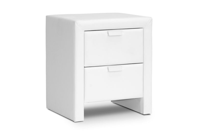 Galvin White Upholstered Modern Nightstand, 2-Drawers