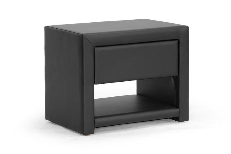 Nayana Black Upholstered Modern Nightstand, 1-Drawers Baxton