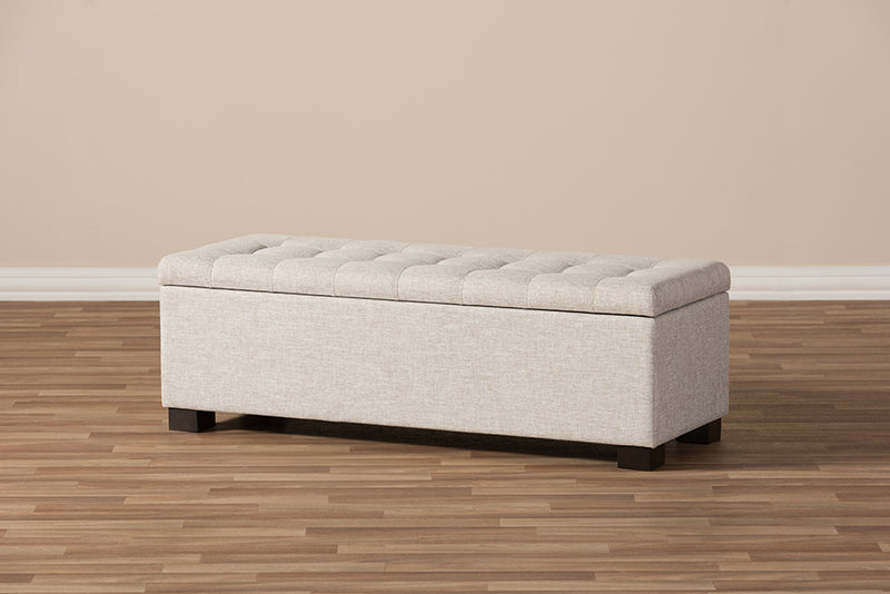 Eleri Modern and Contemporary Beige Fabric Upholstered Grid-Tufting Storage Ottoman Bench