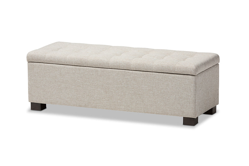 Eleri Modern and Contemporary Beige Fabric Upholstered Grid-Tufting Storage Ottoman Bench