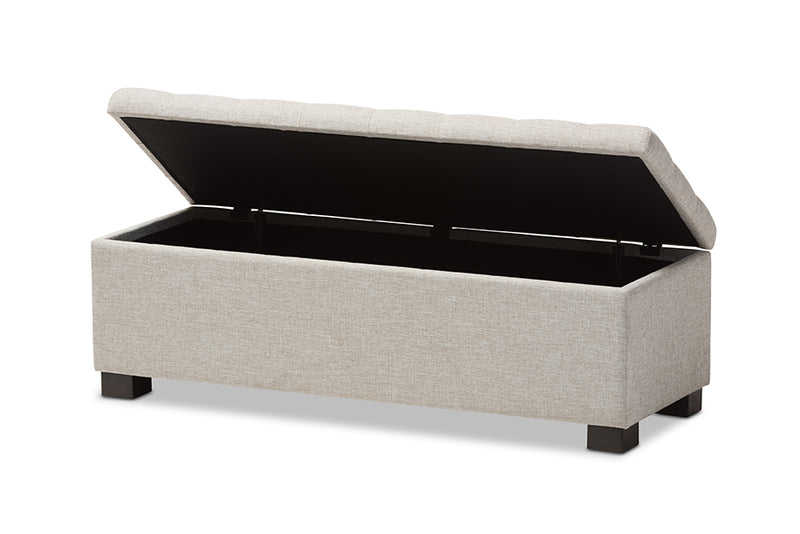 Eleri Modern and Contemporary Beige Fabric Upholstered Grid-Tufting Storage Ottoman Bench