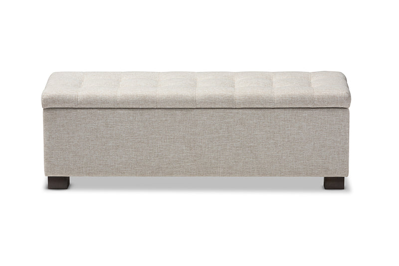 Eleri Modern and Contemporary Beige Fabric Upholstered Grid-Tufting Storage Ottoman Bench