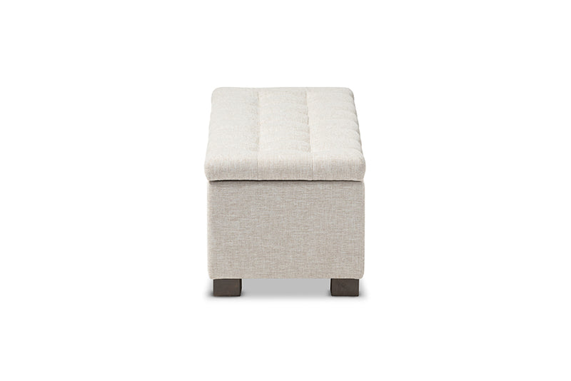 Eleri Modern and Contemporary Beige Fabric Upholstered Grid-Tufting Storage Ottoman Bench