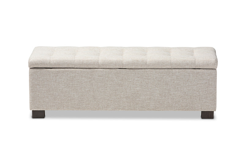 Eleri Modern and Contemporary Beige Fabric Upholstered Grid-Tufting Storage Ottoman Bench