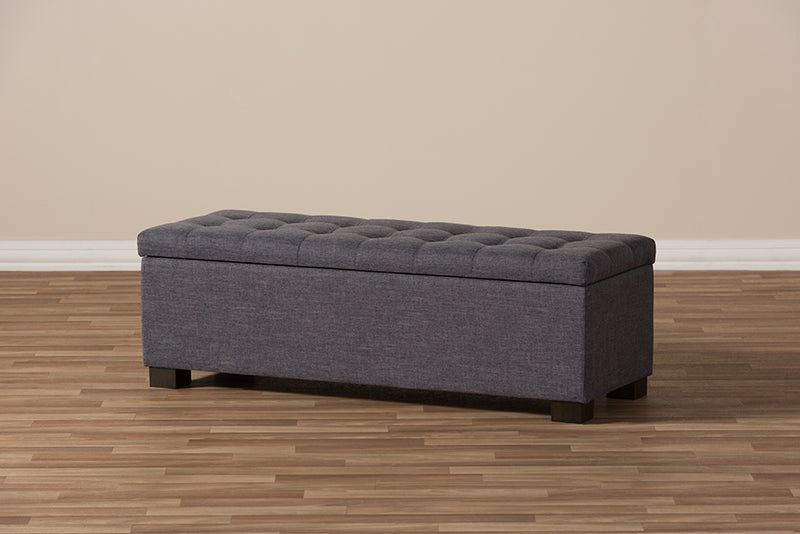 Eleri Modern and Contemporary Dark Gray Fabric Upholstered Grid-Tufting Storage Ottoman Bench