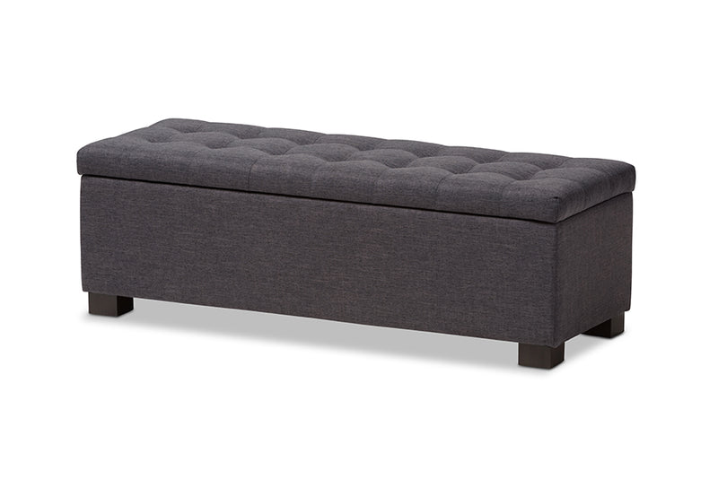 Eleri Modern and Contemporary Dark Gray Fabric Upholstered Grid-Tufting Storage Ottoman Bench