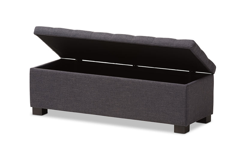 Eleri Modern and Contemporary Dark Gray Fabric Upholstered Grid-Tufting Storage Ottoman Bench