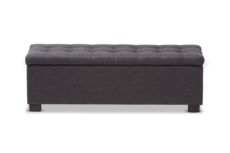 Eleri Modern and Contemporary Dark Gray Fabric Upholstered Grid-Tufting Storage Ottoman Bench