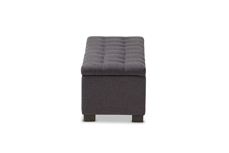 Eleri Modern and Contemporary Dark Gray Fabric Upholstered Grid-Tufting Storage Ottoman Bench