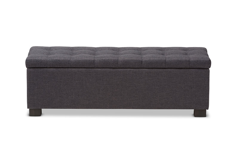 Eleri Modern and Contemporary Dark Gray Fabric Upholstered Grid-Tufting Storage Ottoman Bench