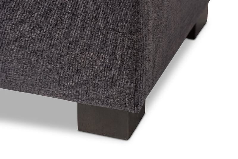 Eleri Modern and Contemporary Dark Gray Fabric Upholstered Grid-Tufting Storage Ottoman Bench