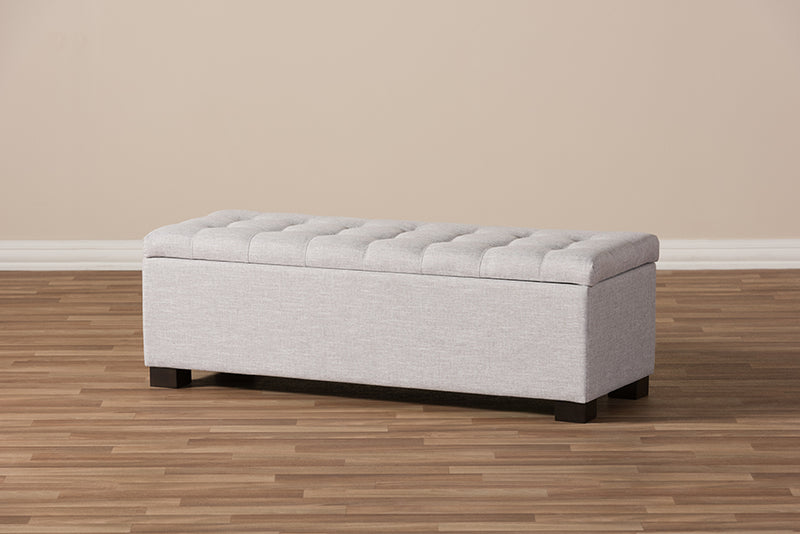 Eleri Modern and Contemporary Grayish Beige Fabric Upholstered Grid-Tufting Storage Ottoman Bench