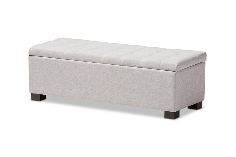 Eleri Modern and Contemporary Grayish Beige Fabric Upholstered Grid-Tufting Storage Ottoman Bench