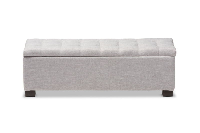 Eleri Modern and Contemporary Grayish Beige Fabric Upholstered Grid-Tufting Storage Ottoman Bench