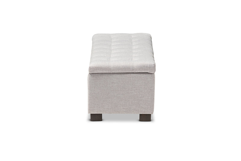 Eleri Modern and Contemporary Grayish Beige Fabric Upholstered Grid-Tufting Storage Ottoman Bench