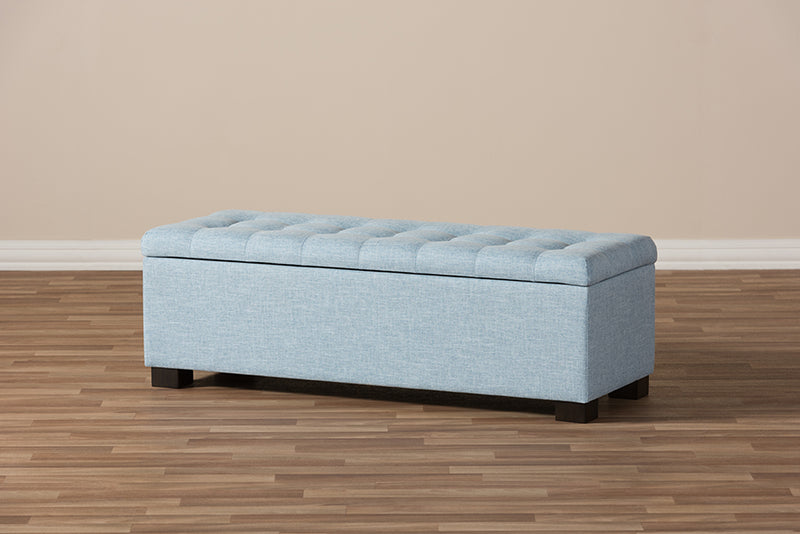 Eleri Modern and Contemporary Light Blue Fabric Upholstered Grid-Tufting Storage Ottoman Bench