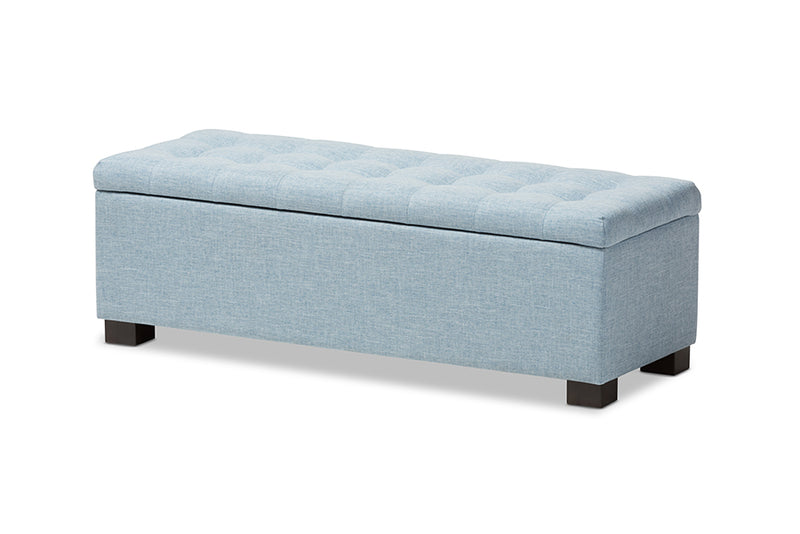 Eleri Modern and Contemporary Light Blue Fabric Upholstered Grid-Tufting Storage Ottoman Bench