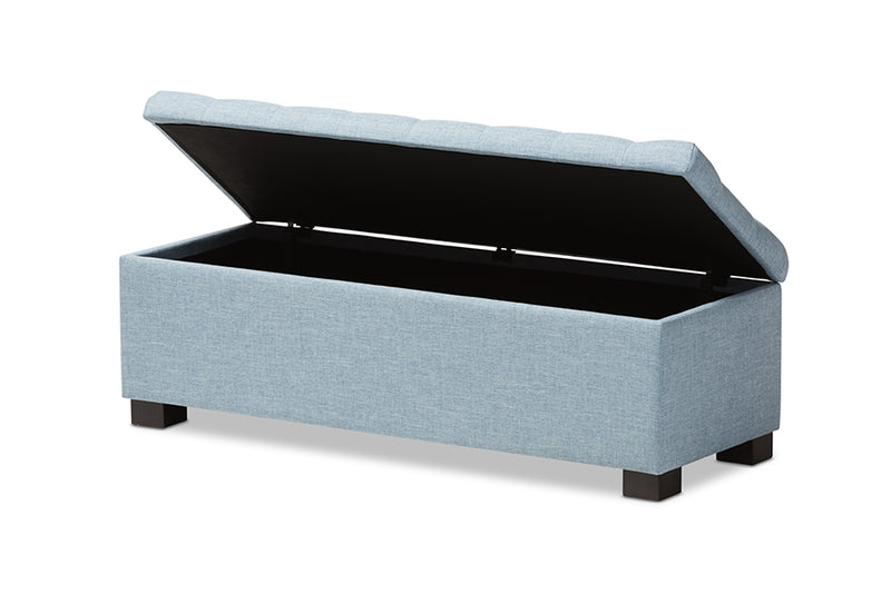 Eleri Modern and Contemporary Light Blue Fabric Upholstered Grid-Tufting Storage Ottoman Bench