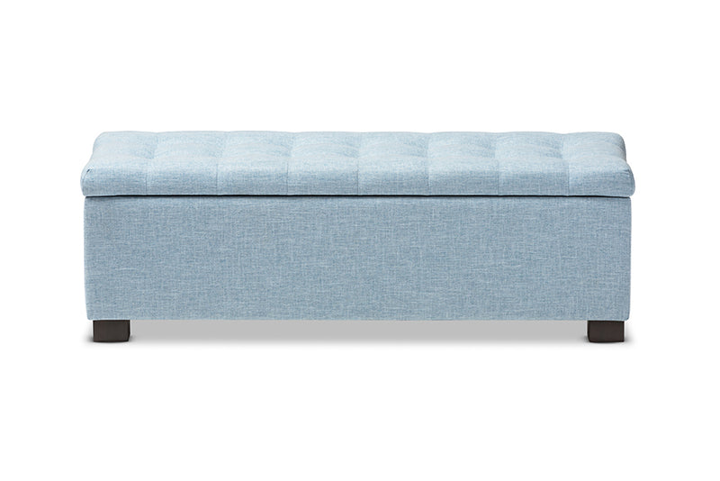 Eleri Modern and Contemporary Light Blue Fabric Upholstered Grid-Tufting Storage Ottoman Bench