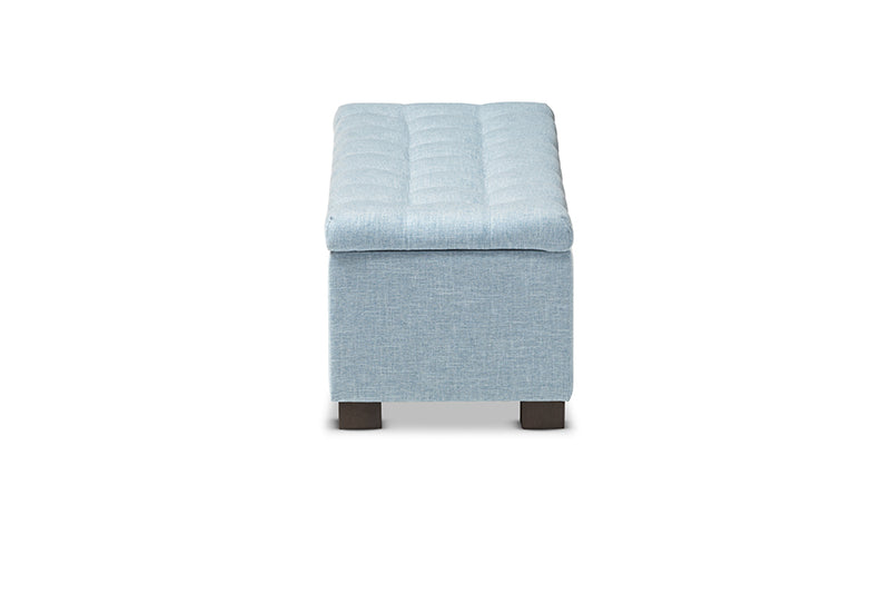 Eleri Modern and Contemporary Light Blue Fabric Upholstered Grid-Tufting Storage Ottoman Bench