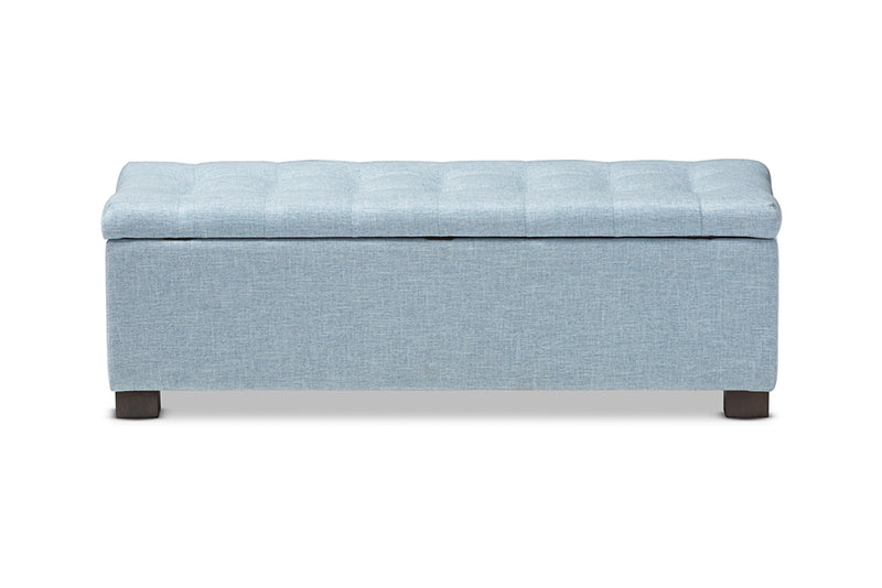 Eleri Modern and Contemporary Light Blue Fabric Upholstered Grid-Tufting Storage Ottoman Bench