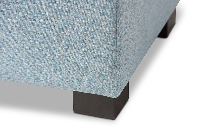 Eleri Modern and Contemporary Light Blue Fabric Upholstered Grid-Tufting Storage Ottoman Bench