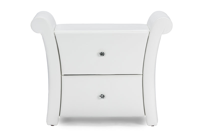 Albany Matte White PU Leather 2 Storage Drawers Nightstand