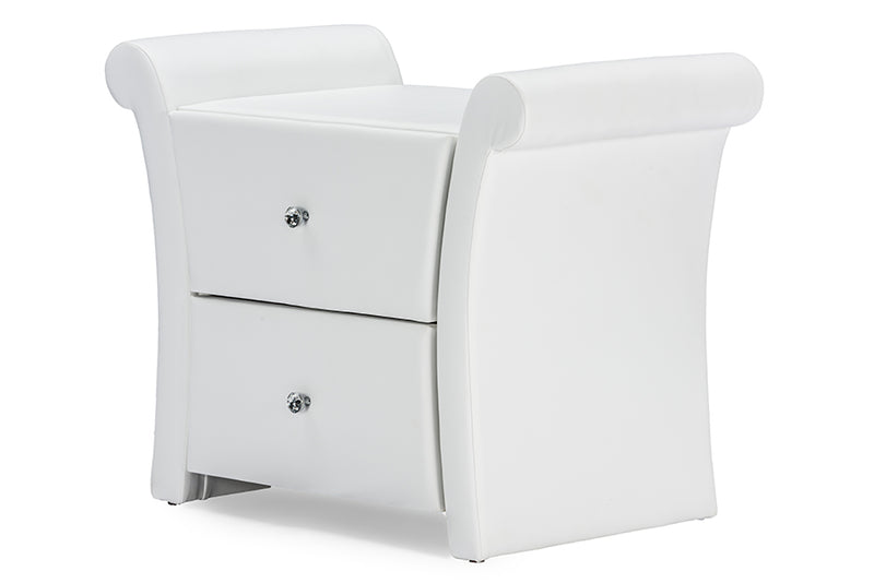 Albany Matte White PU Leather 2 Storage Drawers Nightstand