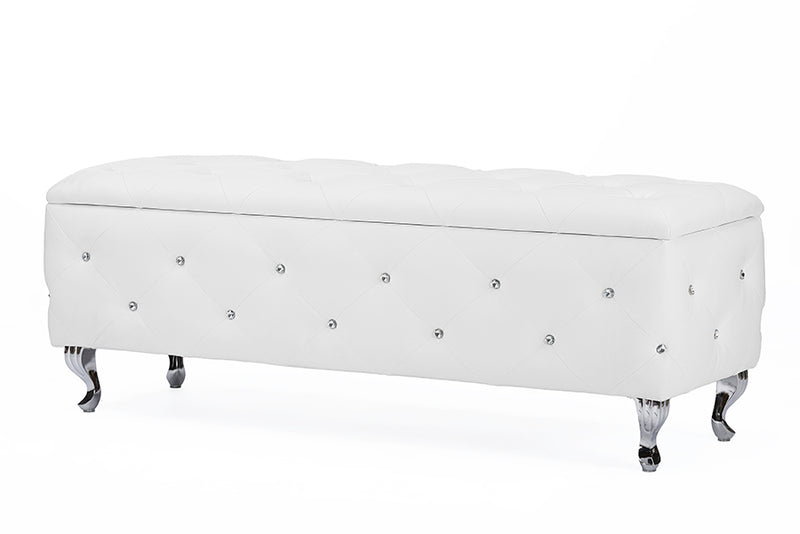 Pabla White Leather Contemporary Storage Ottoman